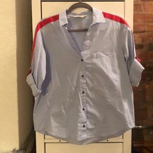 Zara blue button down with red stripe on sleeve